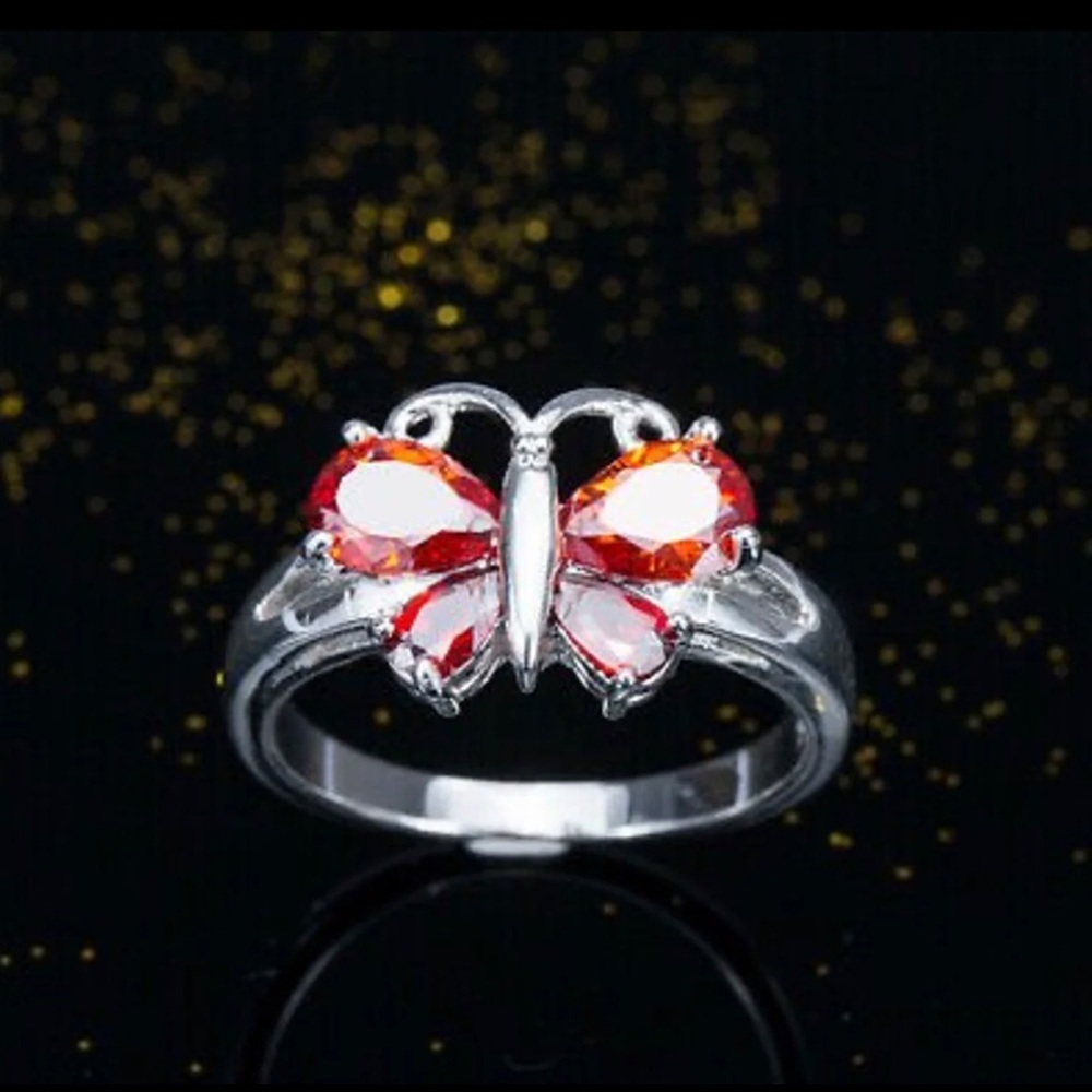 Butterfly 925 Silver Ruby Ring Size 8